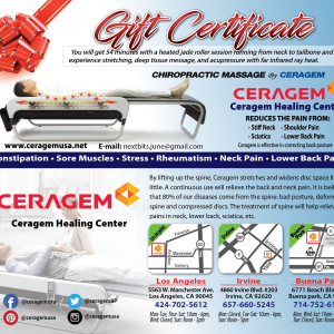 Gift card - Twenty 54-Minute Chiropractic Massage Session at Ceragem Healing Center in our Buena Park or Irvine center in California